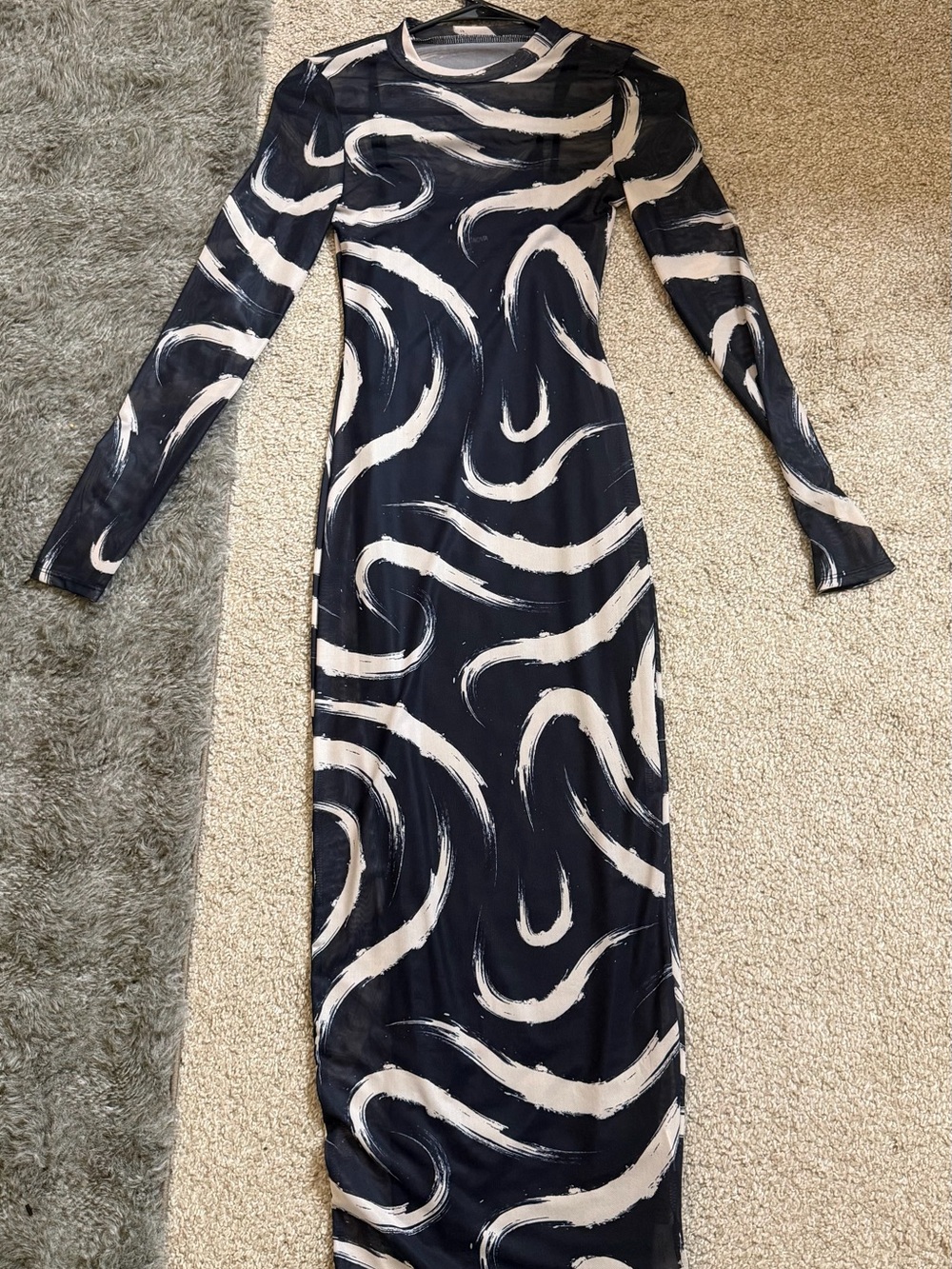 Black Maxi Dress with White Brushstroke Swirl